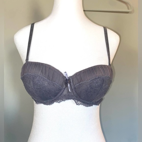 Adore me cute lace balconette bra 34b push up multi-way straps smoky grey - Picture 6 of 9